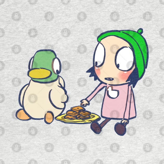 sarah and duck sharing cookies / children cartoon by mudwizard